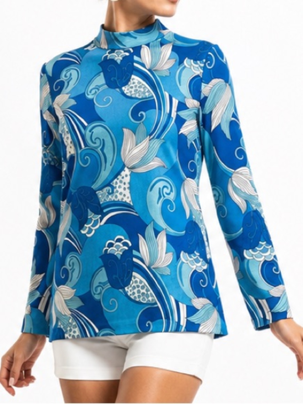 VTG 60s Pykettes Psychedelic Mod Tunic Top Large Blue White A-Line Retro